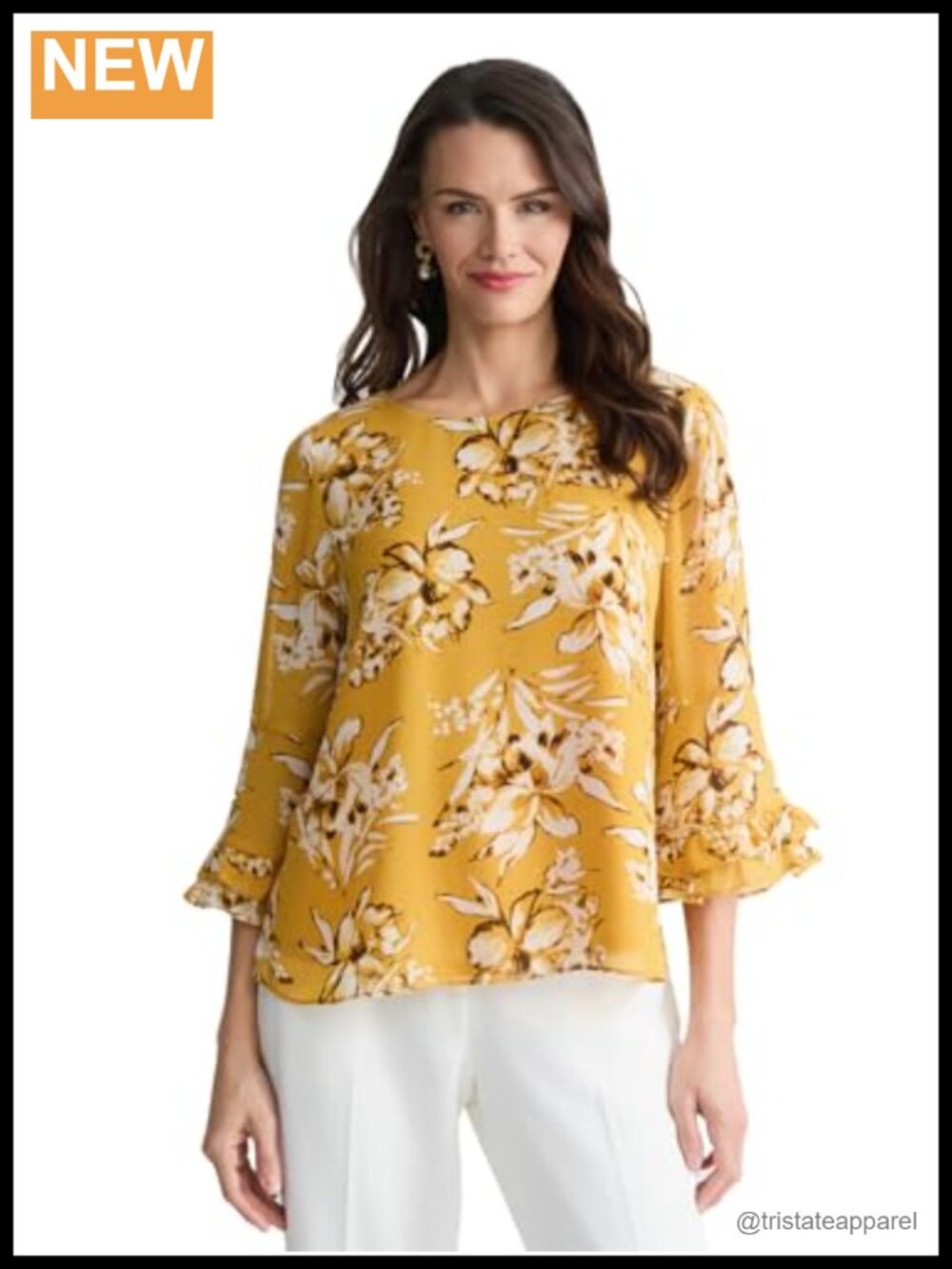 Ruffle Sleeve Printed Blouse 100% Polyester Womens Business Casual